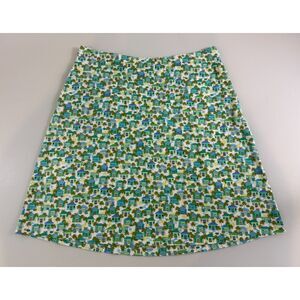 J Jill Pull On Skirt Cotton Modal Tropical Houses Palm Trees Print Women's S